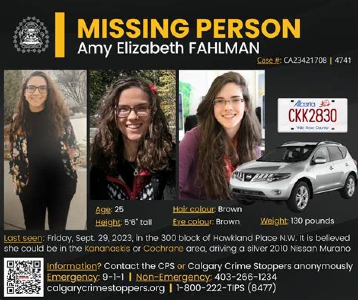 Calgary Amy Fahlman Missing Found Dead: Death And Cause